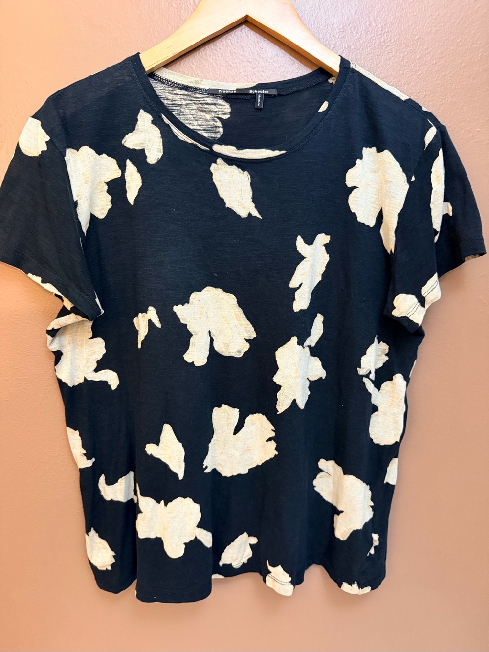 PROENZA SCHOULER Black/White Floral Crew Neck Cotton Knit Tee Size M